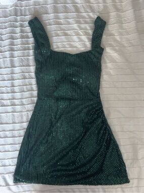 Green Sequin Square-Neck Mini Dress